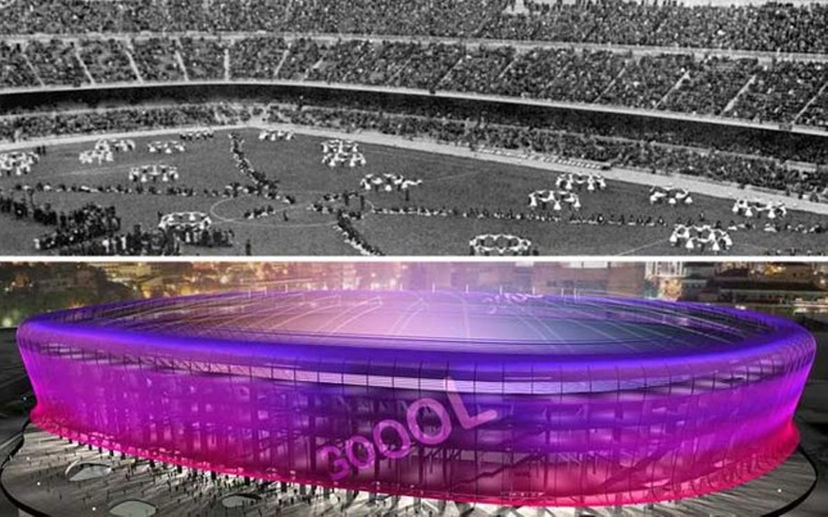 La fiesta de inauguración del Camp Nou y una imagen virtual del futuro estadio