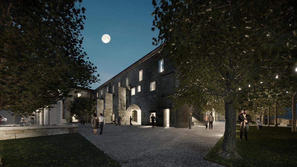 Representación virtual del patio de armas del Mosteiro de Oia
