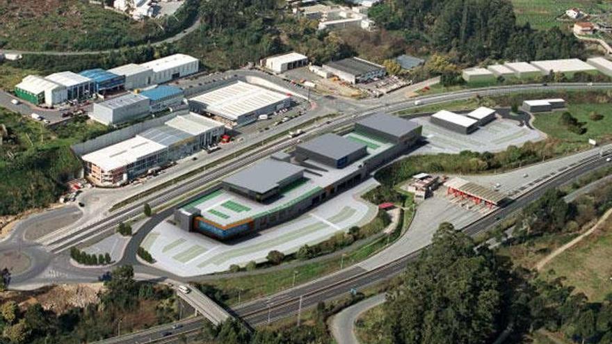 Recreación virtual del futuro parque comercial de O Vao, entre la carretera de Vilagarcía y la autopista AP-9. // Faro