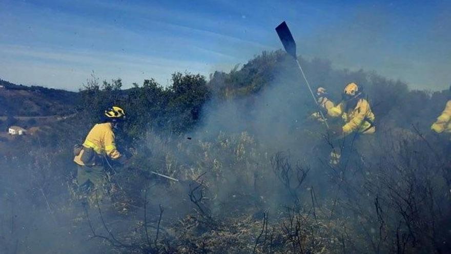 Trabajadores del Infoca, en el incendio de Comares.