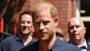 Britains Prince Harry, Duke of Sussex (C), leaves following a visit to Birmingham Children’s Hospital in the city of Birmingham, central England, on July 9, 2026, to celebrate the 20th anniversary of the very first WellChild Nurse. (Photo by Oli SCARFF / AFP)