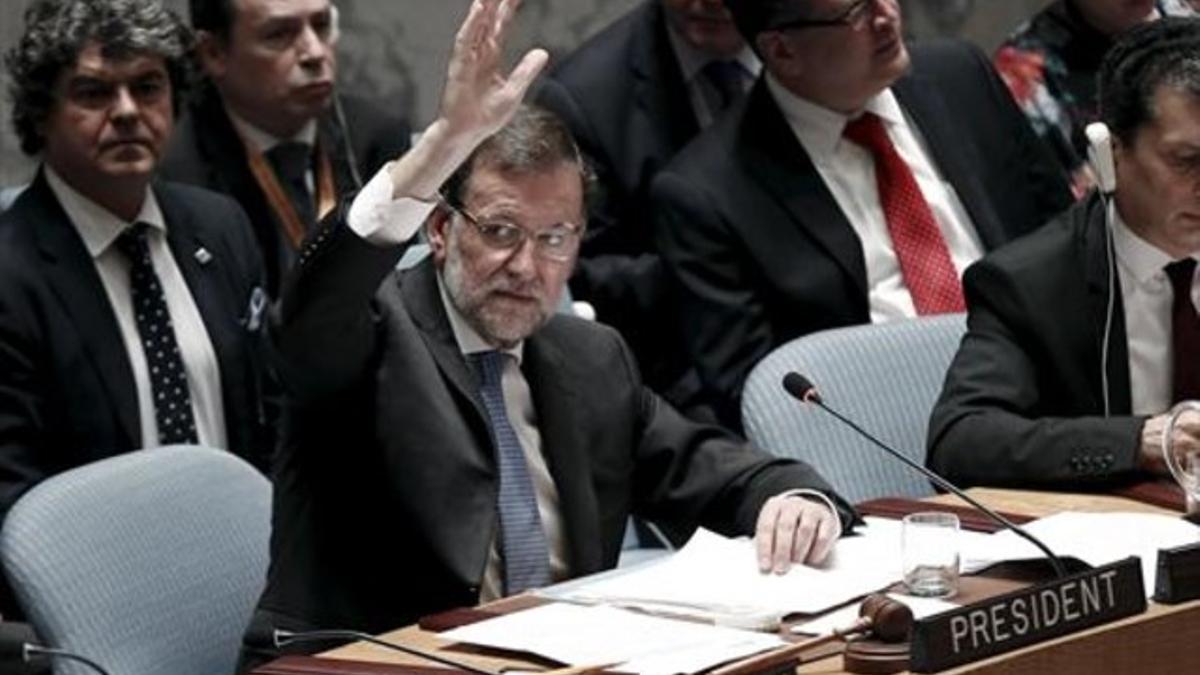 Mariano Rajoy en una votación del consejo de seguridad de las Naciones Unidas en Nueva York, ayer.