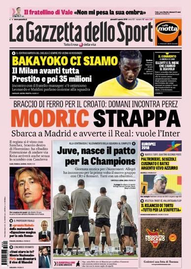 Portada GAZZETTA DELLO SPORT jueves 9 de agosto