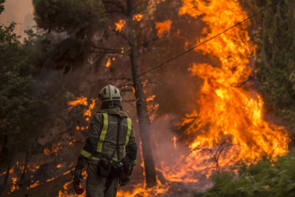 Los servicios de emergencia intentan sofocar las llamas por tierra y por aire.