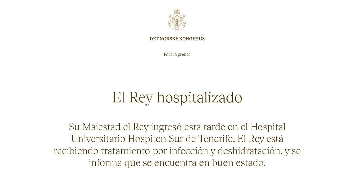 Comunicado de la Casa Real de Noruega.