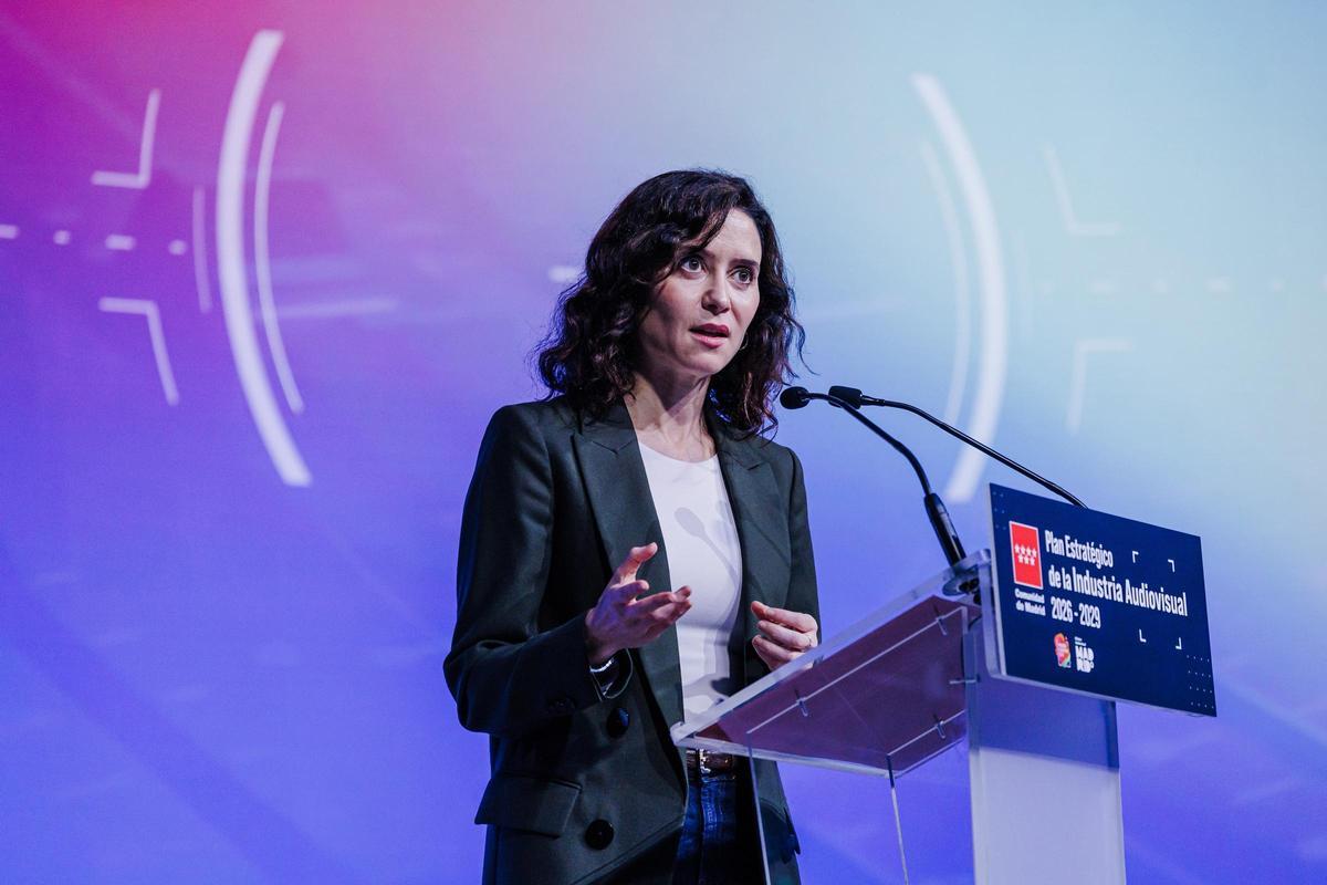 Archivo - La presidenta de la Comunidad de Madrid, Isabel Díaz Ayuso, presenta el Plan Audiovisual del Gobierno regional, en Madrid Content City, a 12 de diciembre de 2025, en Tres Cantos, Madrid (España).
