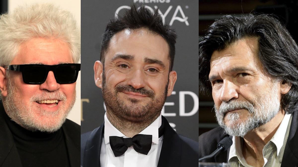 Los cineastas españoles Pedo Almodóvar, Juan Antonio Bayona y Víctor Erice.