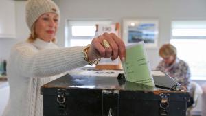 Una mujer vota en el referéndum en Irlanda, este viernes