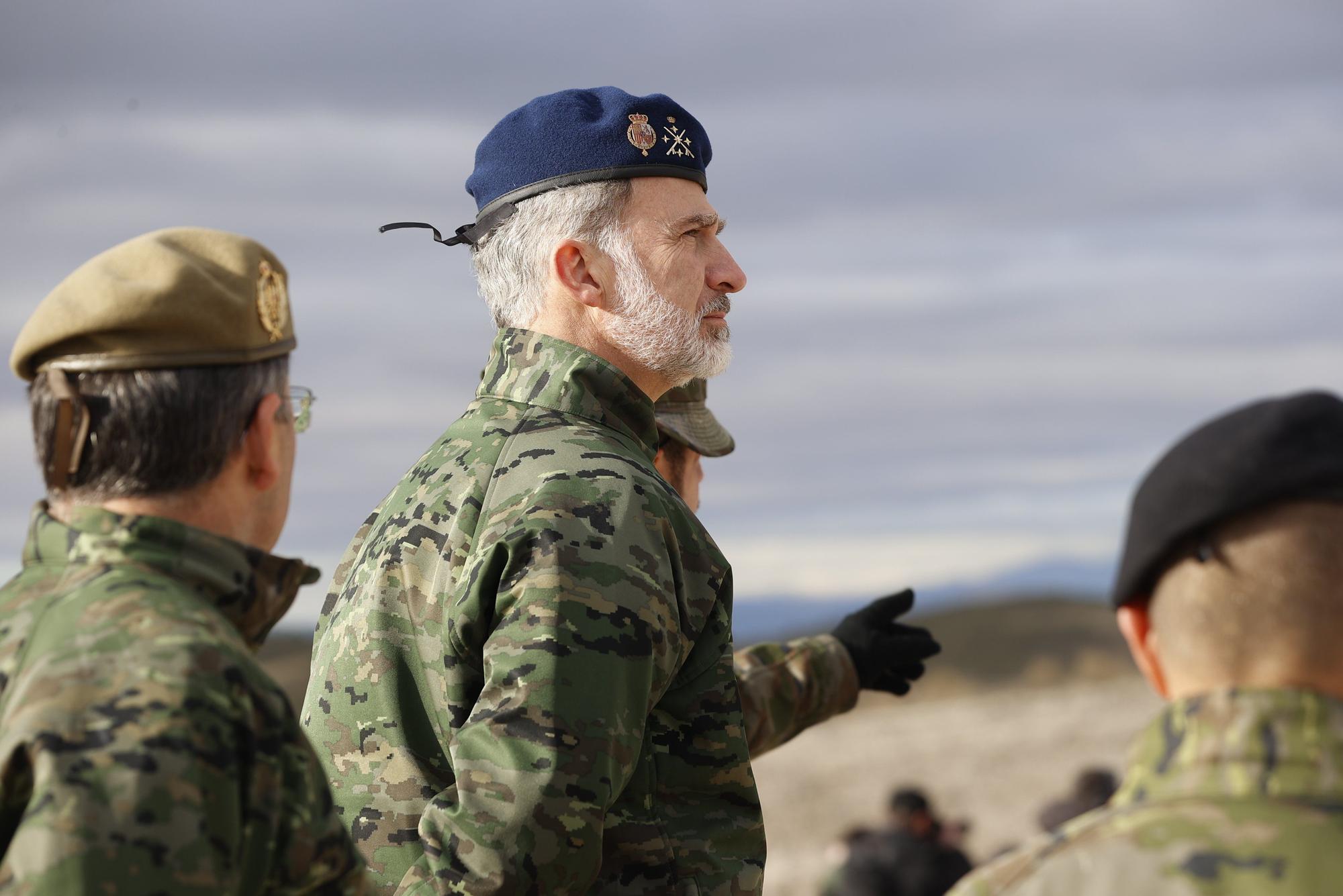 El rey Felipe VI asiste en Zaragoza a una exhibición militar con fuego real