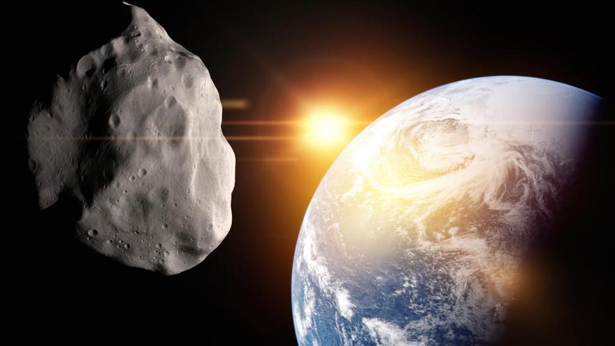 Recreación de un asteroide cerca de la Tierra.