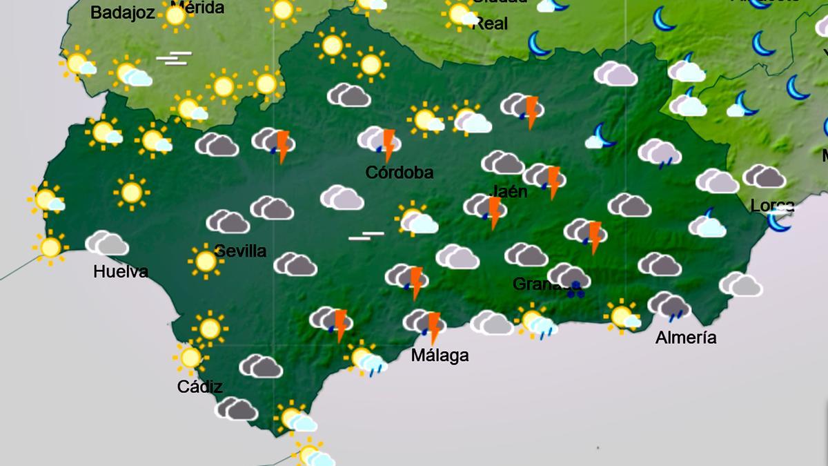Previsión de Aemet a las 18.00 horas de hoy miércoles en Andalucía.