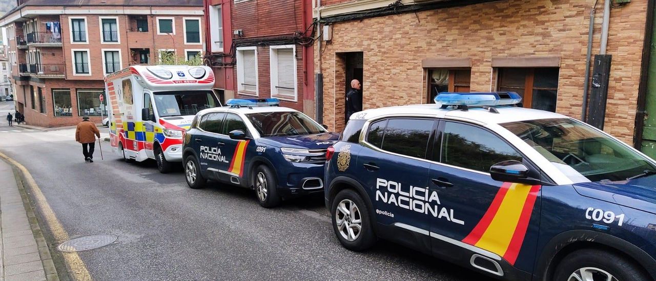 Coches de Policía y la UVI móvil en el lugar donde se produjeron los hechos.