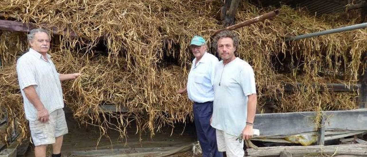 Ulpiano Huergo, Tino Prado y Santiago Galán, junto al secadero.