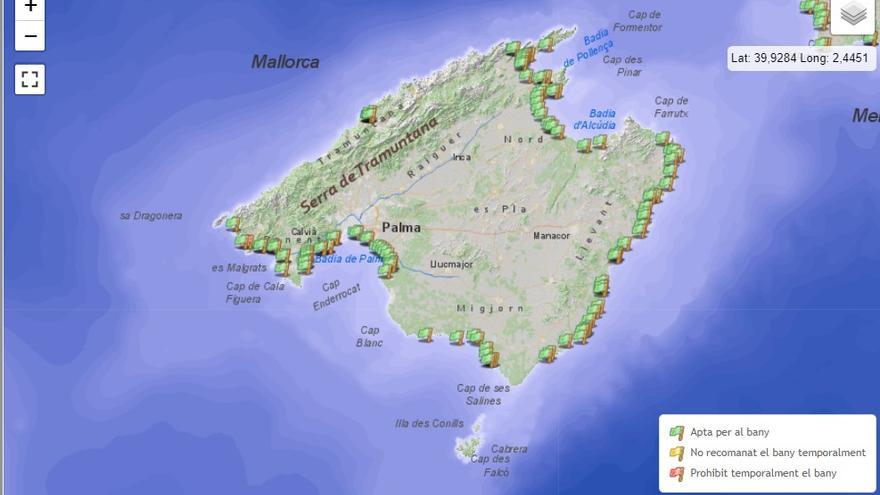 Wasserqualität an den Badestellen auf Mallorca (Stand 15.8.2022)
