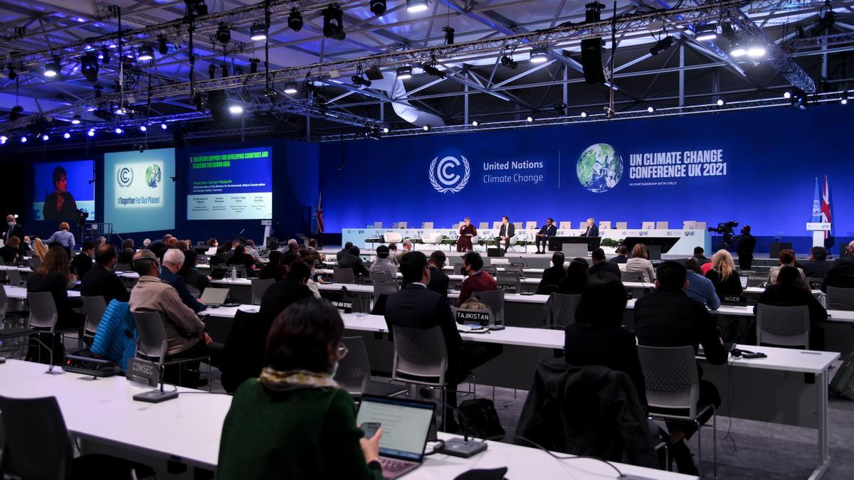 La sala de conferències de la 26a Conferència Mundial pel Clima (COP26) de Glasgow, a Escòcia, el 3 de novembre del 2021