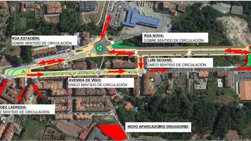 Gráfico sobre cómo quedará la ordenación del tráfico y el estacionamiento en la avenida de Vigo y el desdoblamiento desde el miércoles 24.