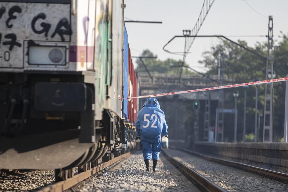 Fuita d'una matèria perillosa en un tren de mercaderies a Riudellots de la Selva