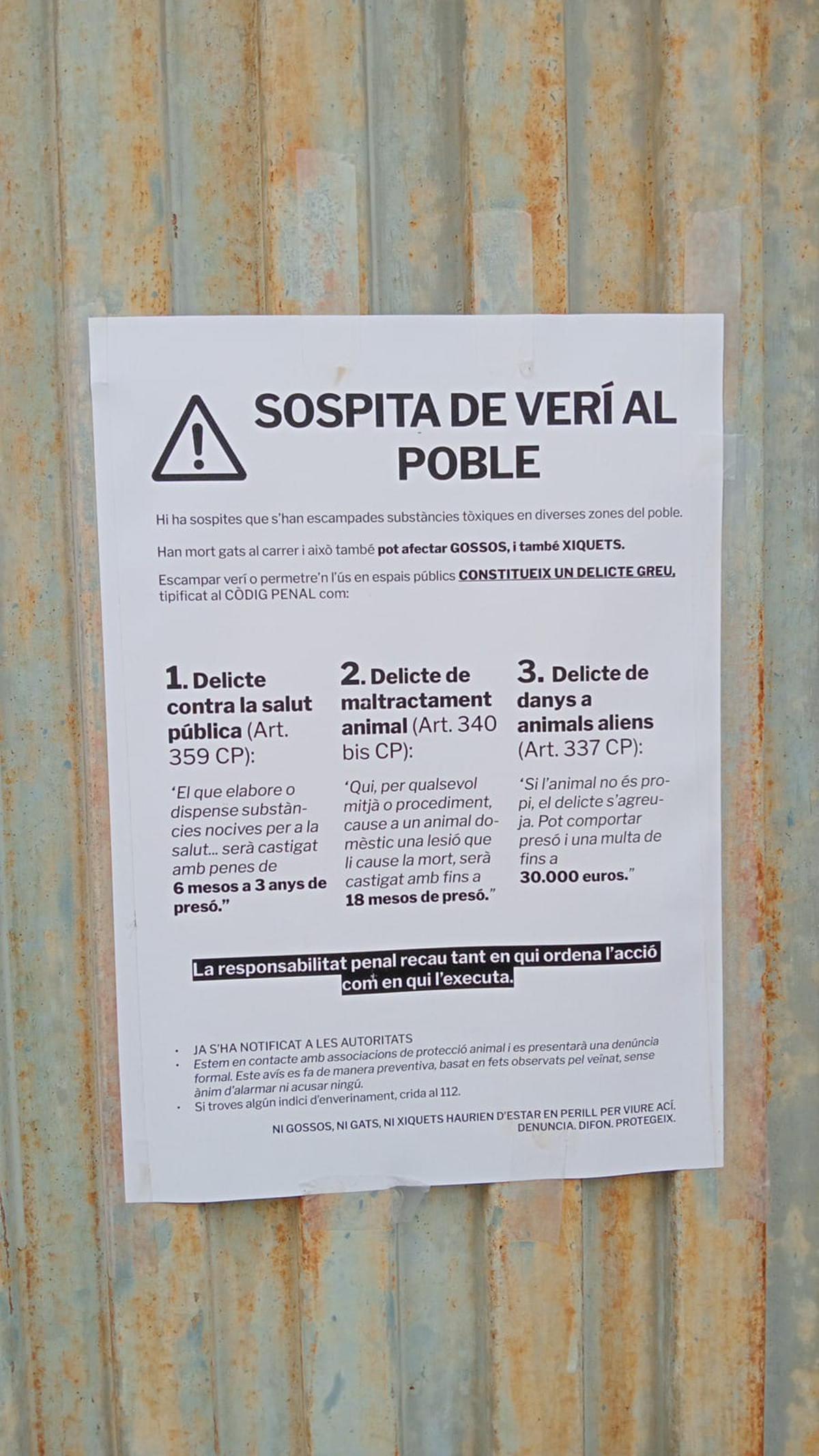 Cartel que han colgado los vecinos