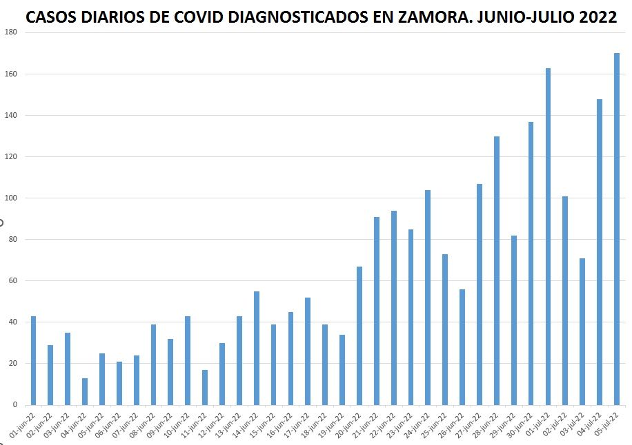 Diagnósticos diarios de COVID en Zamora desde junio