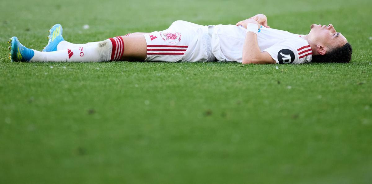 Ruben Vargas of Sevilla FC reacts during the LaLiga EA Sports match between CA Osasuna and Sevilla FC at El Sadar on April 26, 2026, in Pamplona, Spain. AFP7 26/04/2026 ONLY FOR USE IN SPAIN. Ricardo Larreina / AFP7 / Europa Press;2026;SPAIN;SPORT;ZSPORT;SOCCER;ZSOCCER;CA Osasuna v Sevilla FC - LaLiga EA Sports