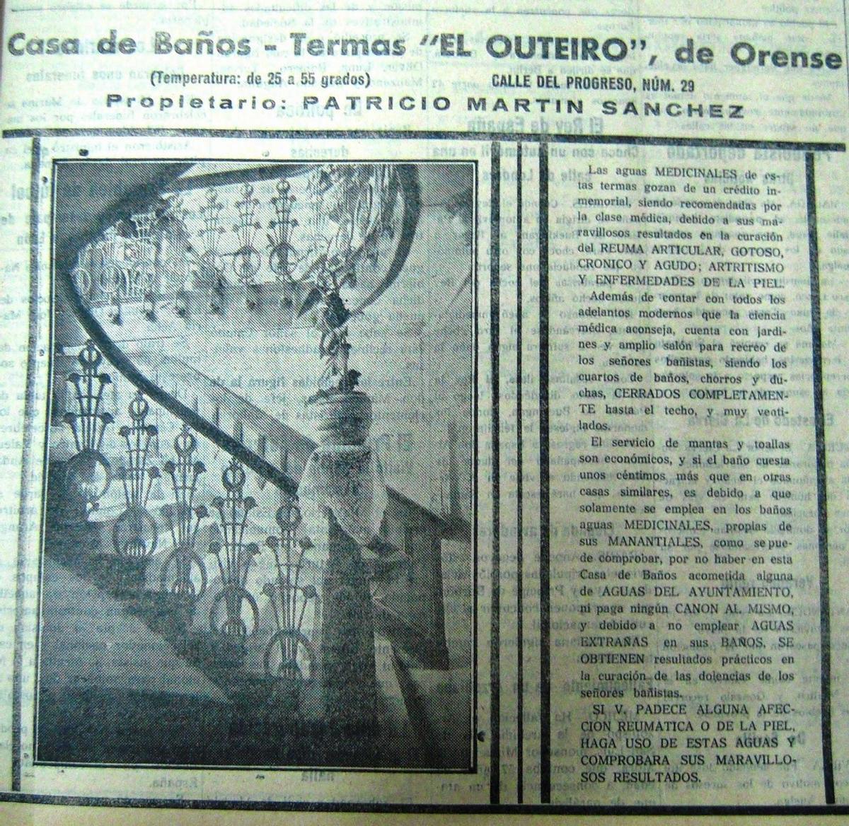 Recorte de prensa que muestra cómo era la impresionante escalera del balneario termal Outeiro.