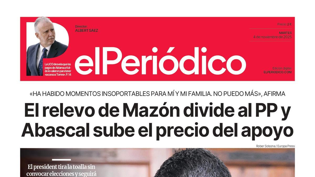 La portada de EL PERIÓDICO del 4 de noviembre de 2025