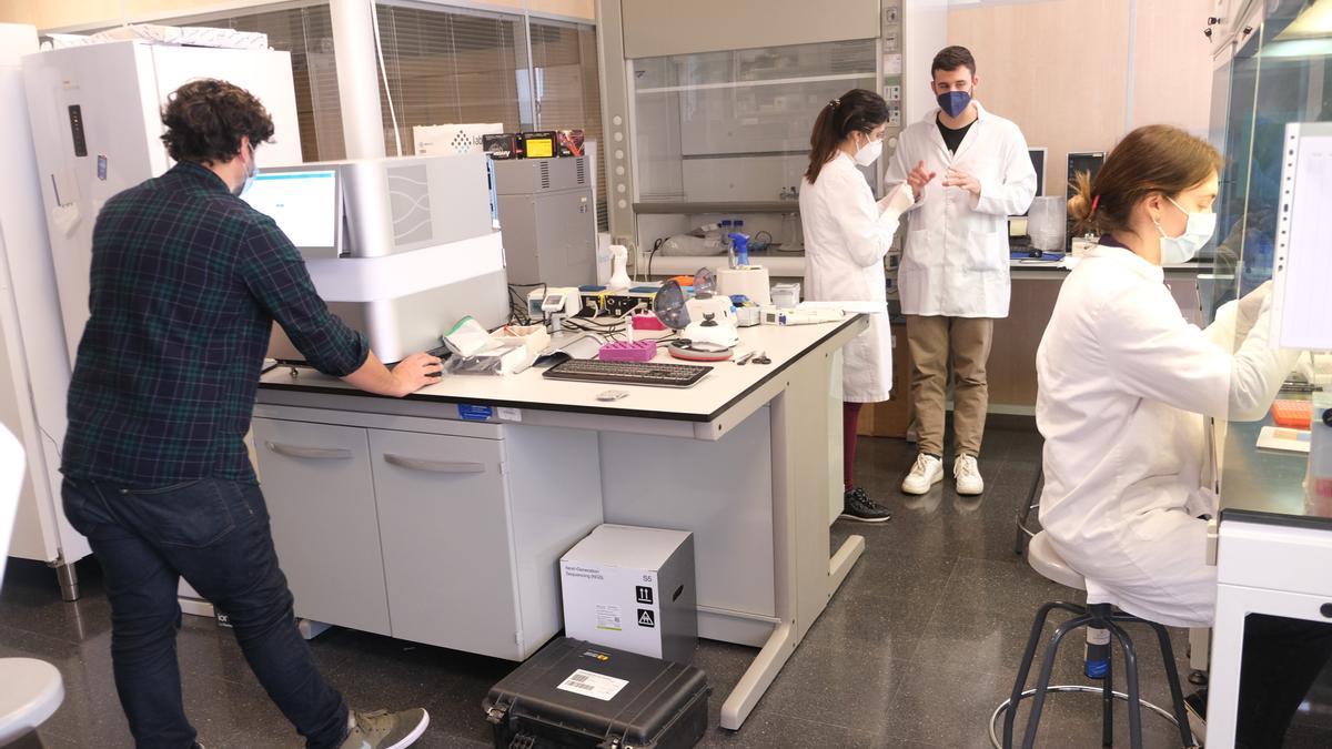 Varios investigadores trabajan juntos en el laboratorio.