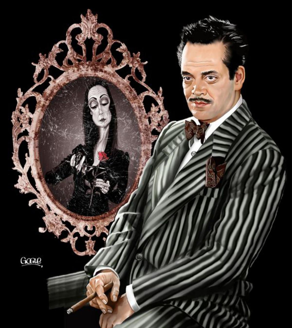 Arriba, Raúl Julia y Angelina Huston en “Los Adams”. Abajo, Marilyn Monroe.