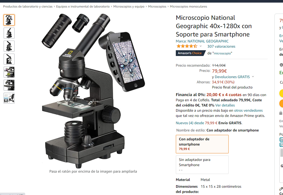 Microscopio National Geographic 40x-1280x con Soporte para Smartphone