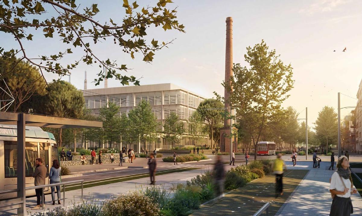Recreación de la zona donde se construirá el nuevo «Campus Inditex» en Sant Adrià del Besòs.
