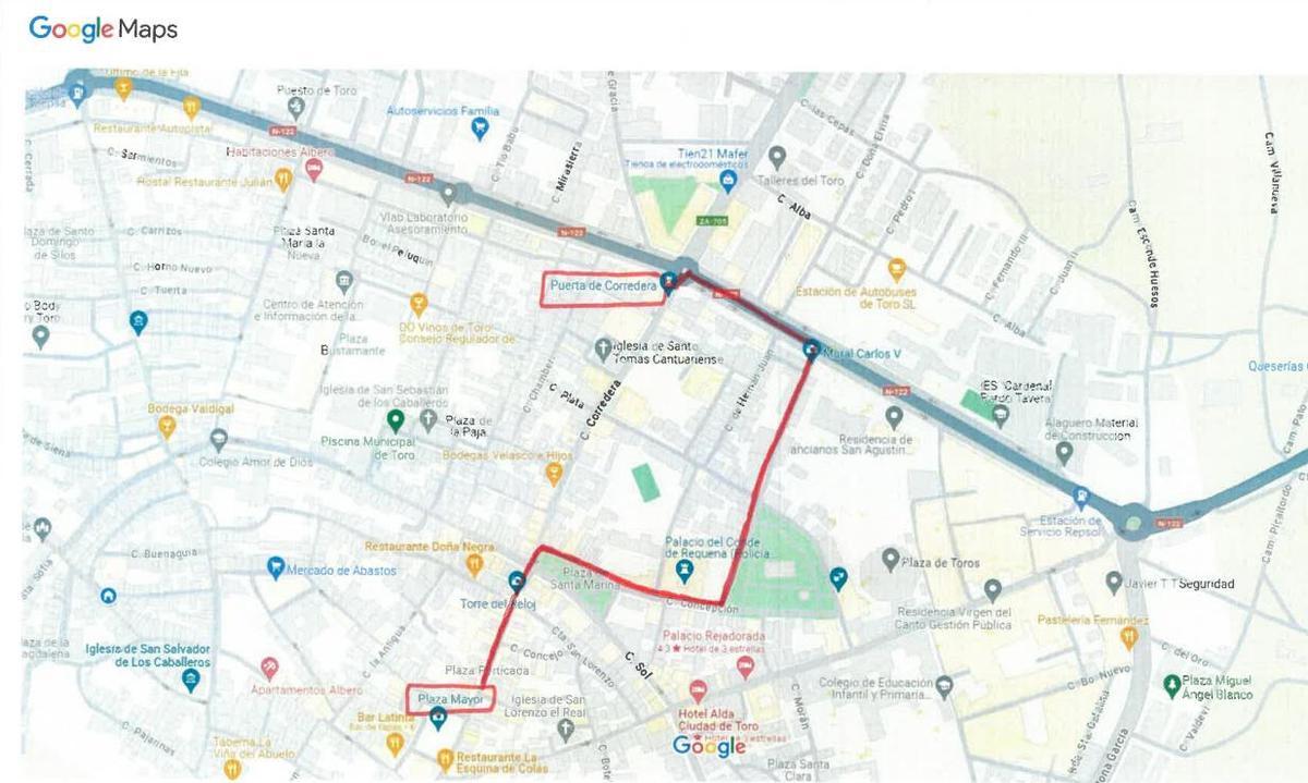 Plano del nuevo recorrido del Carnaval de Toro.