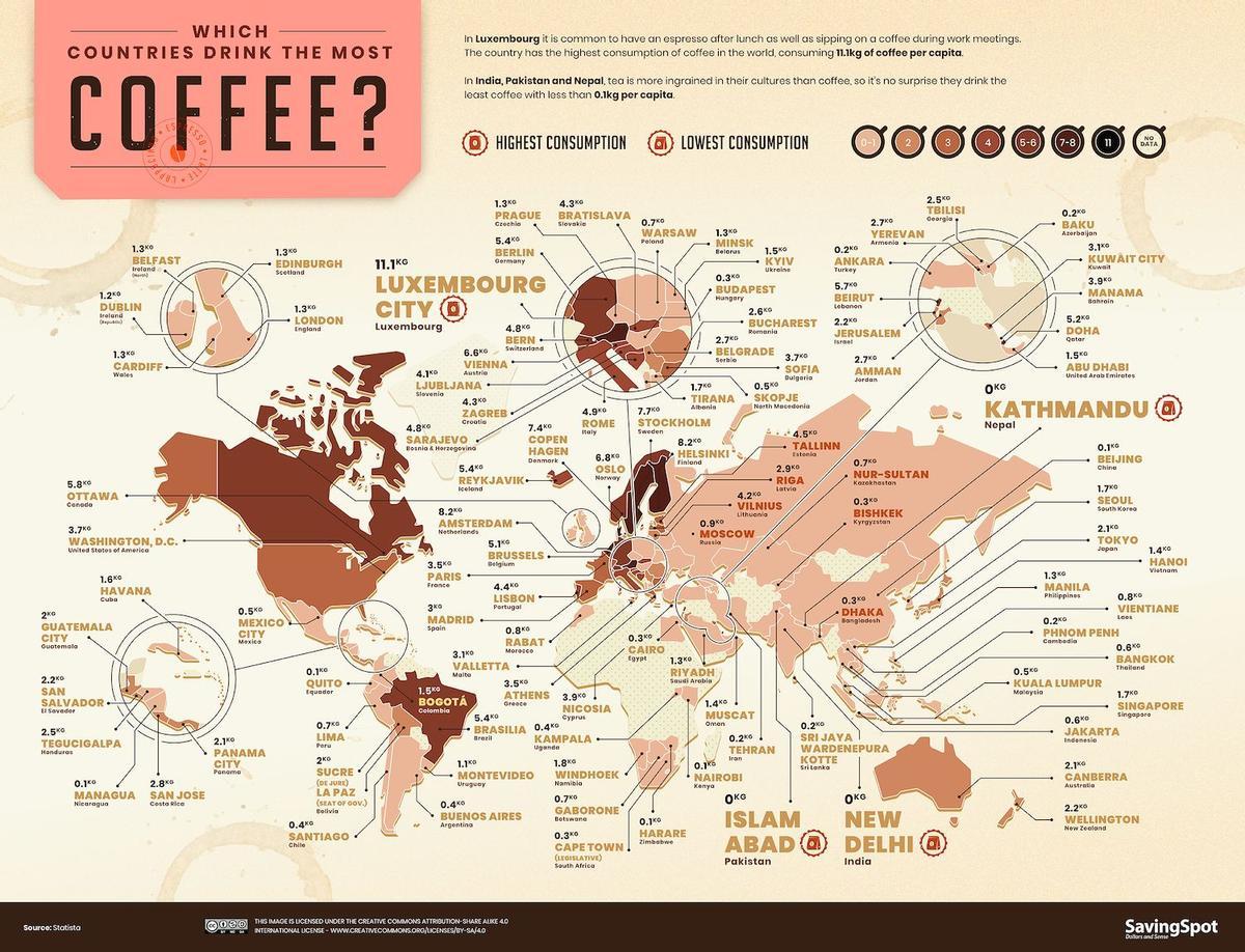 mapa consumo café, mundo 2
