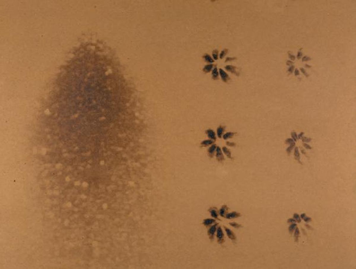 Ausschnitt der ausgestellten Feuerkunst von Yves Klein: Nouveau Réalisme du Feu! (F 95), 1961
