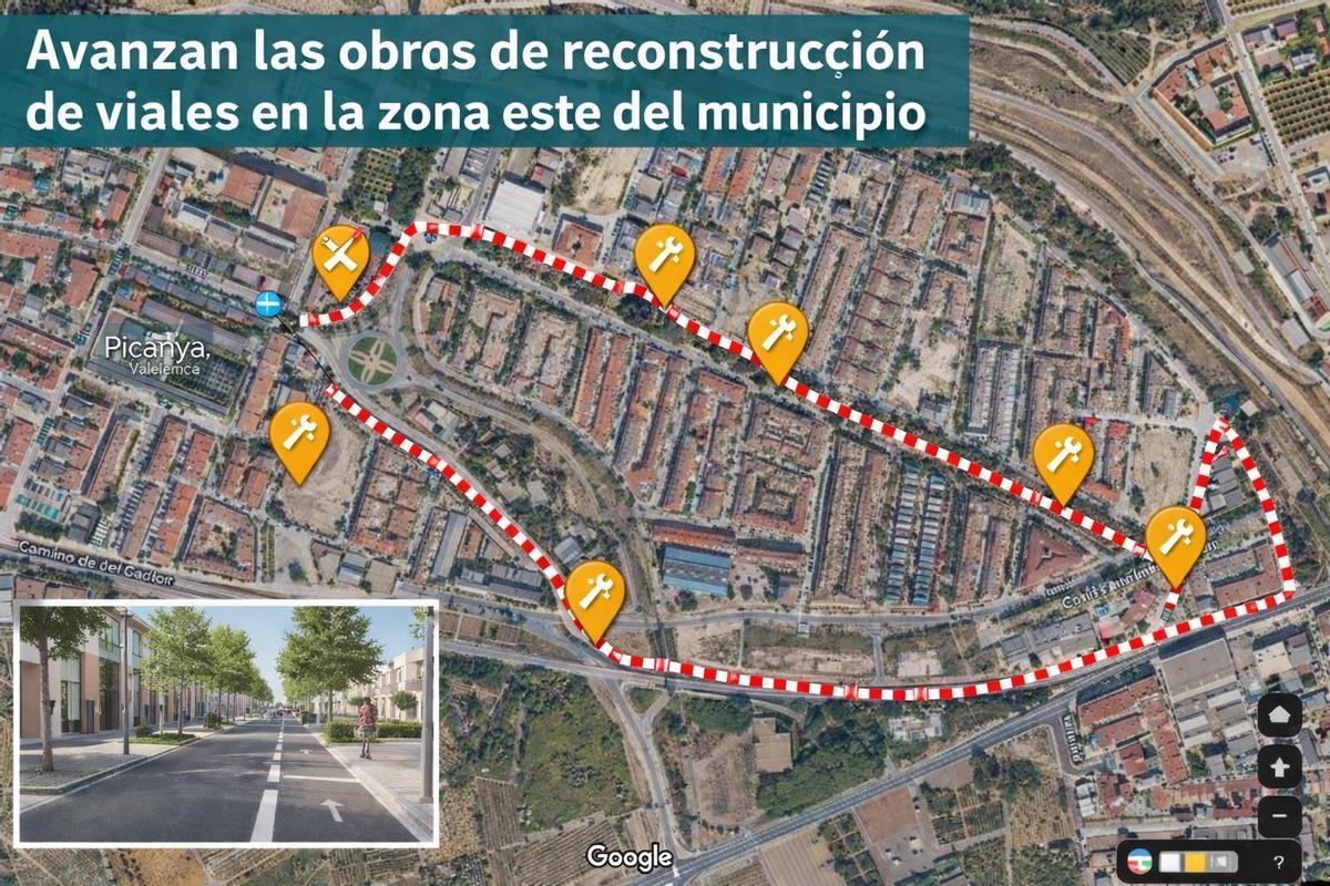 Ámbito urbano de la zona este con la reconstrucción generada por IA.