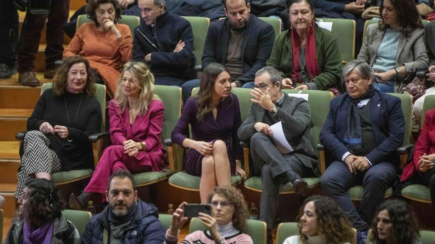 Francina Armengol, Yolanda Díaz, Irene Montero y Juan Pedro Yllanes, la semana pasada en Palma.