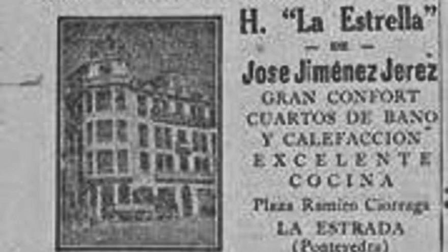 Anuncio del Hotel La Estrella, en la “casa do Escobeiro”.