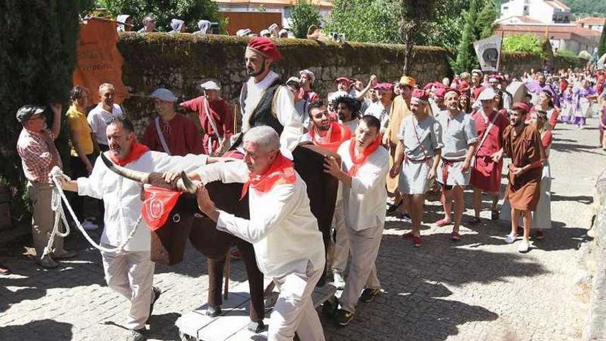 Procesión de Xan de Arzúa, a lomos del &quot;boi&quot;.