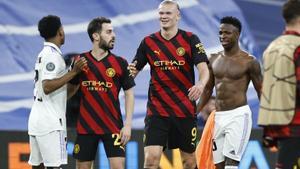 Rodrygo, Bernardo, Haaland y Vinicius en el Real Madrid-Manchester City de la pasada temporada.