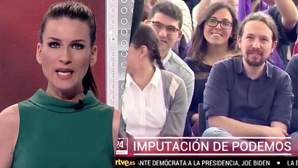Cristina Pampín y Pablo Iglesias en el sumario del Canal 24 Horas de TVE