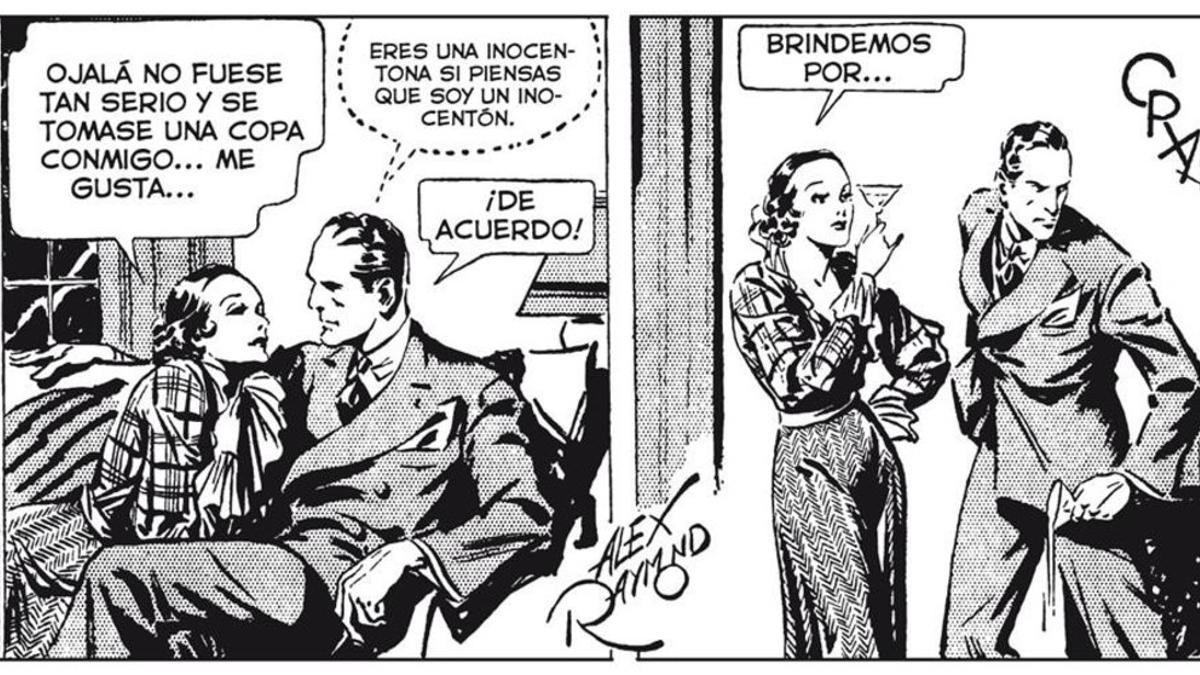 Viñeta de las tiras para prensa de la serie 'Agente Secreto X9', con guion de Dashiell Hammett y dibujo de Alex Raymond, publicada en mayo de 1934.