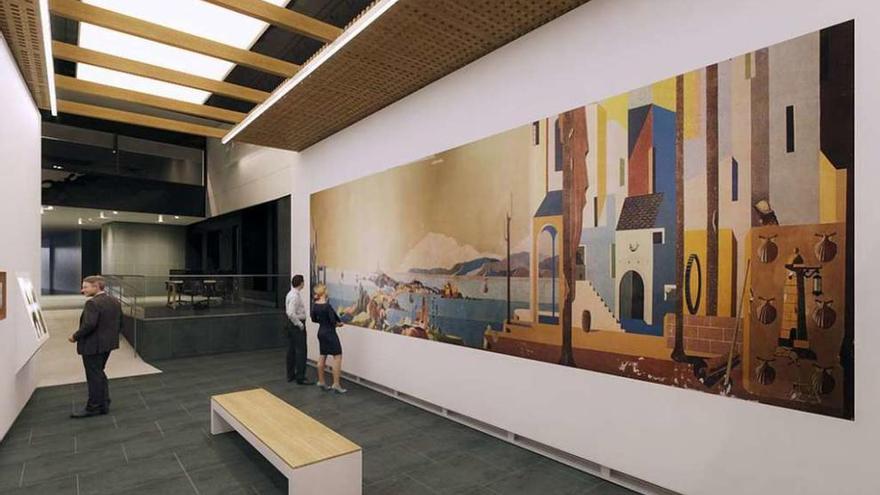 Recreación virtual, facilitada por Abanca, con el mural de Lugrís en su nueva ubicación, en la calle Olmos.