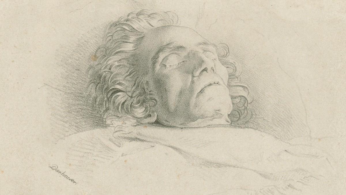 Retrato de Ludwig van Beethoven en su lecho de muerte.