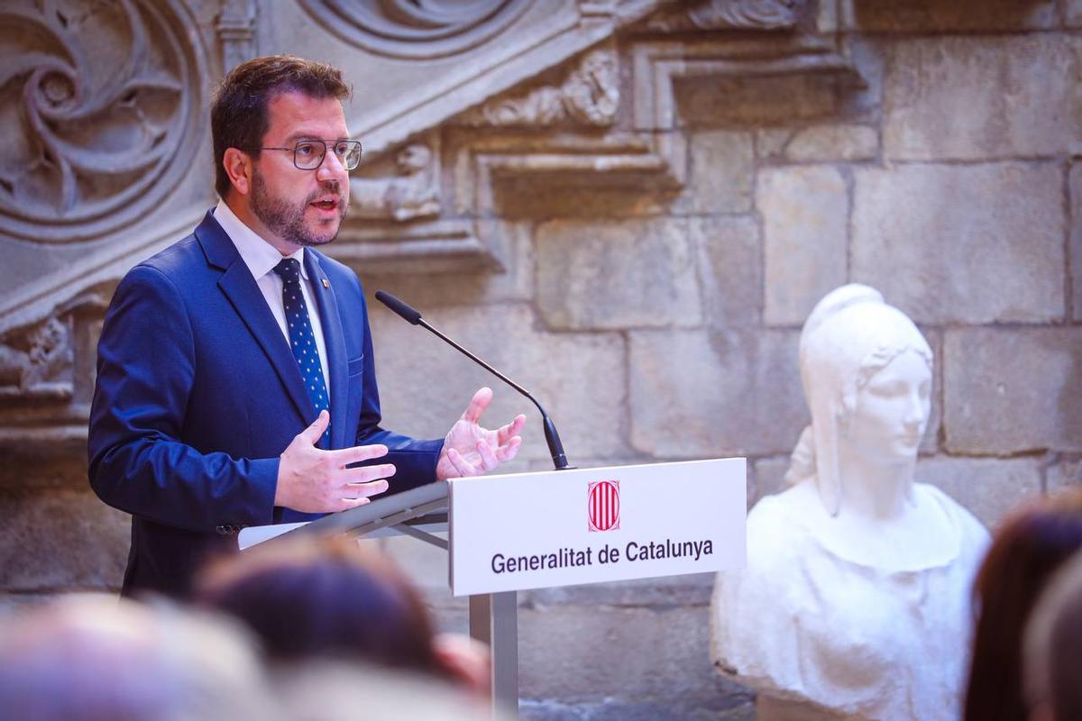 El president de la Generalitat, Pere Aragonès, en el acto institucional de conmemoración de la República este domingo
