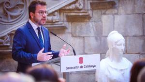 El president de la Generalitat, Pere Aragonès, en el acto institucional de conmemoración de la República este domingo