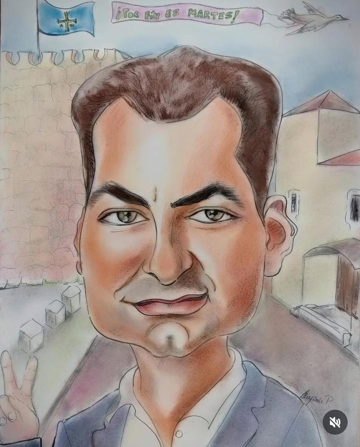 Una caricatura del alcalde de Salas, obra de Virginia Postigo.