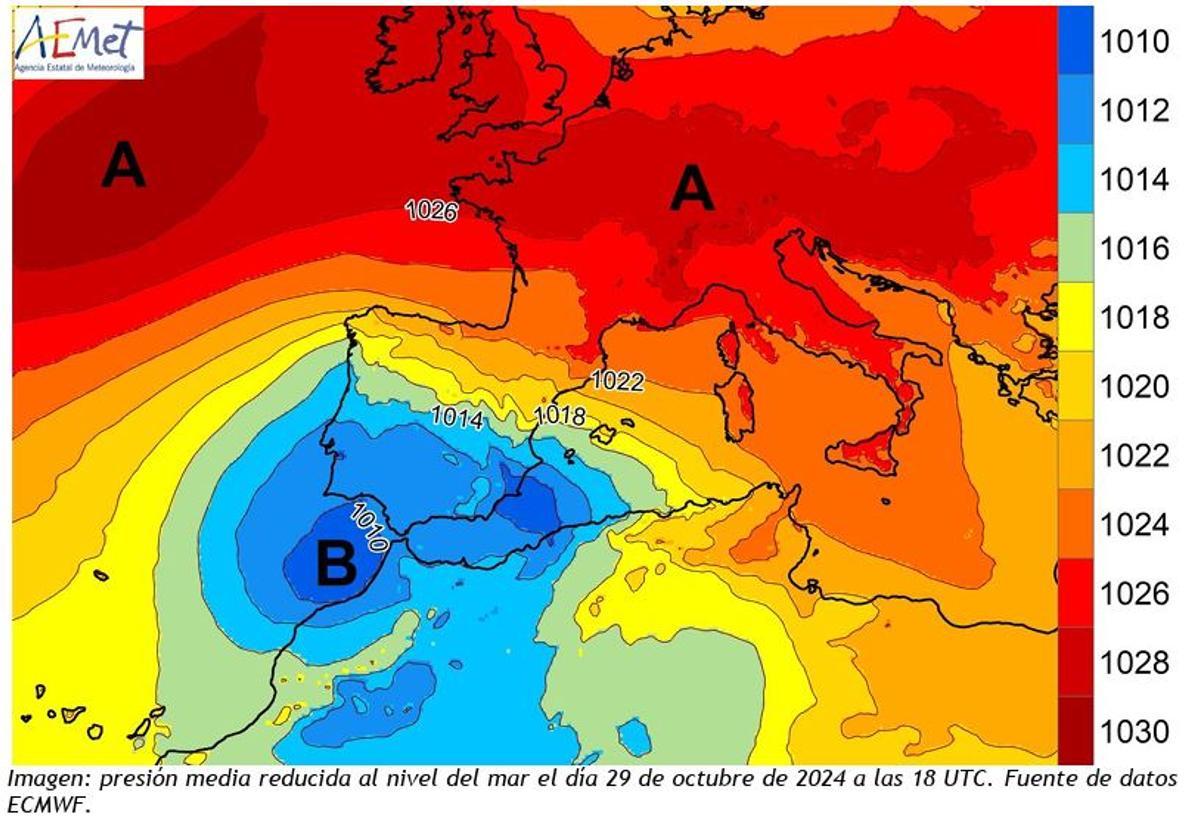 La situación atmosférica que causó la dana del 29-O.