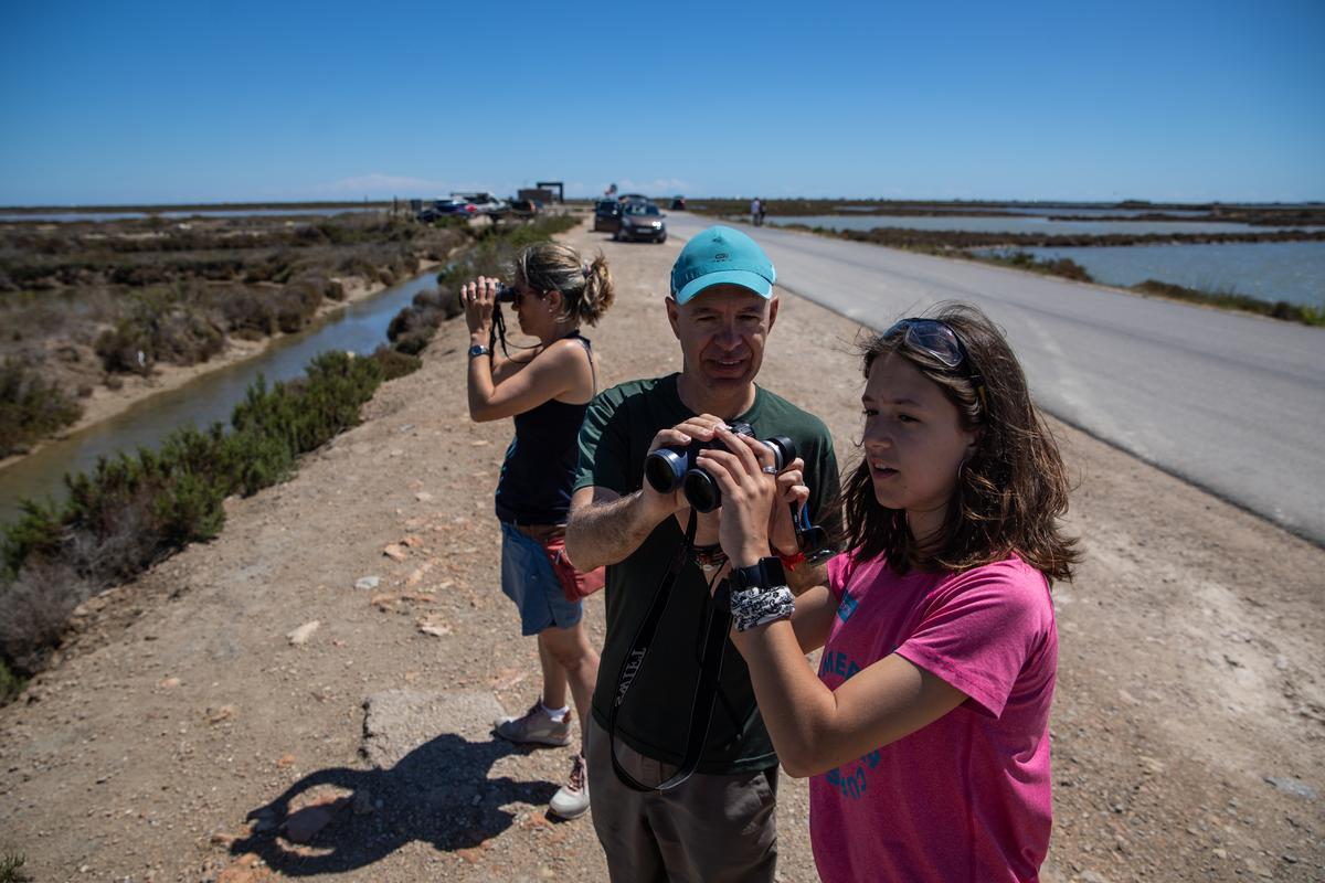 Turistas en el Delta observando pájaros.