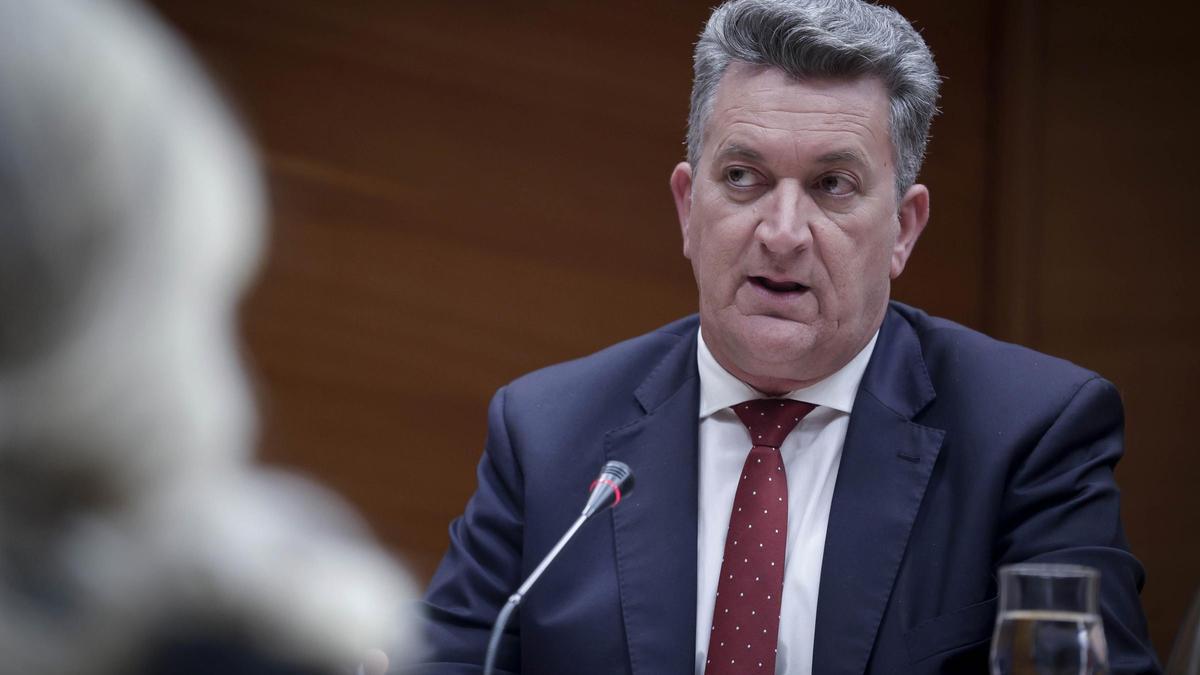 El conseller de Medio Ambiente, Infraestructuras y Territorio, Vicente Martínez Mus, ayer en las Corts.