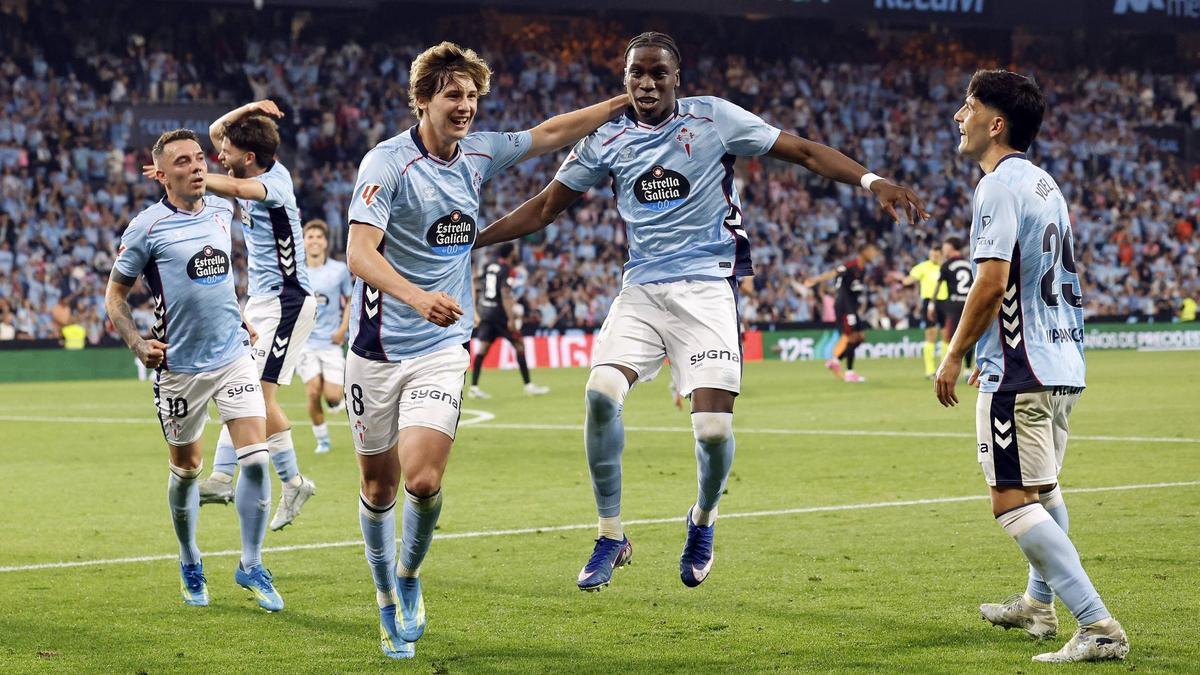 Moriba celebra el último gol del Celta ante el Sevilla.