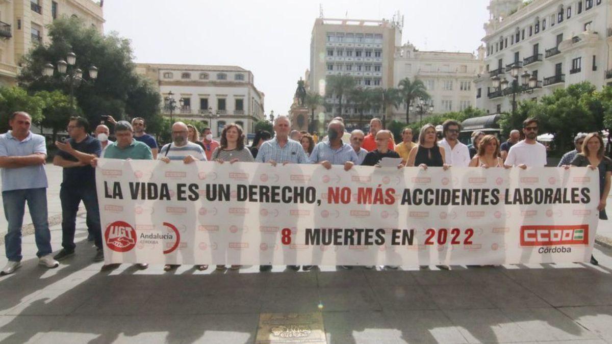 Concentración de los sindicatos, el pasado 6 de junio en Las Tendillas, contra la siniestralidad laboral.